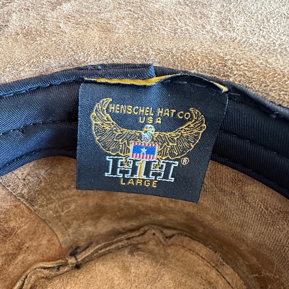 Leather henschel hat sz LG woman’s brown embossed faux buffaloe hide - Picture 10 of 10